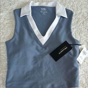 YPB Blue Sleeveless Top with White Collar